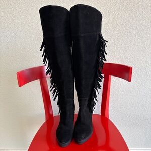 Mint Velvet Fringe Black Boots